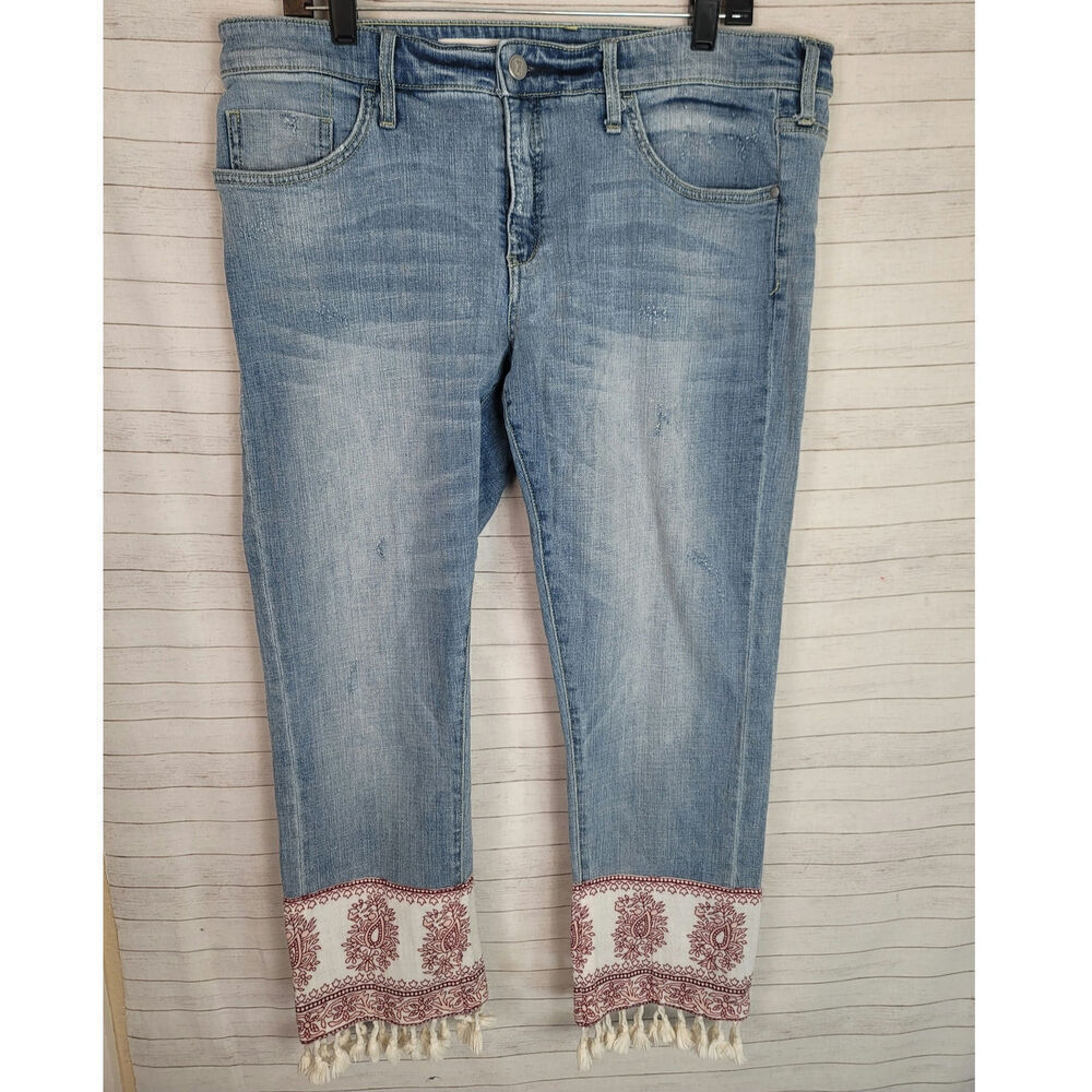 Anthropologie Red and Blue Ankle Jeans